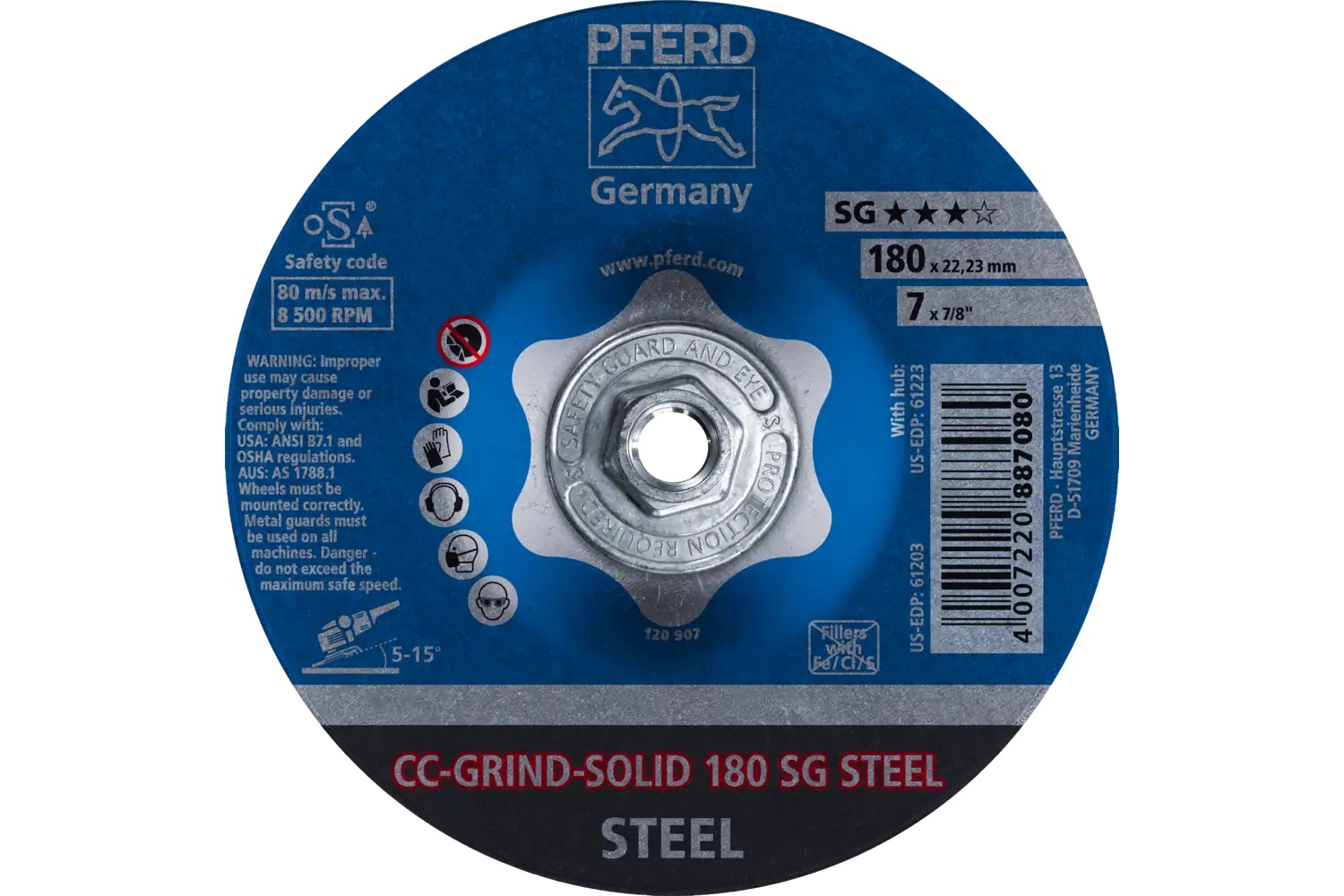 Picture of Pferd Grinding disc, CC-Grind®-Solid, 7 x 5/8-11", SG Steel, Ceramic